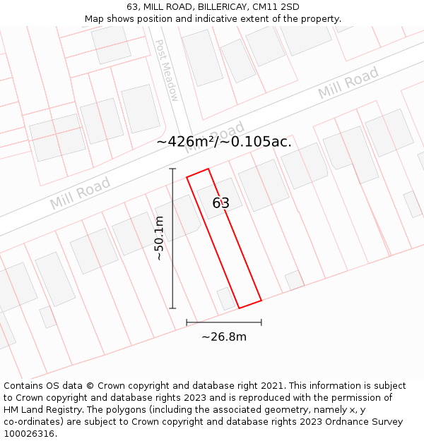 63, MILL ROAD, BILLERICAY, CM11 2SD: Plot and title map