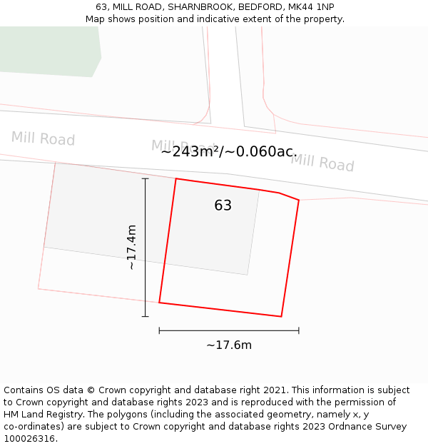 63, MILL ROAD, SHARNBROOK, BEDFORD, MK44 1NP: Plot and title map