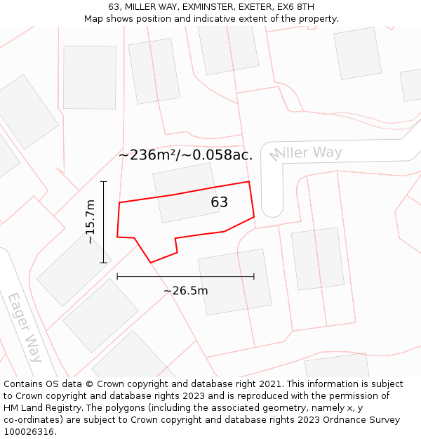 63, MILLER WAY, EXMINSTER, EXETER, EX6 8TH: Plot and title map
