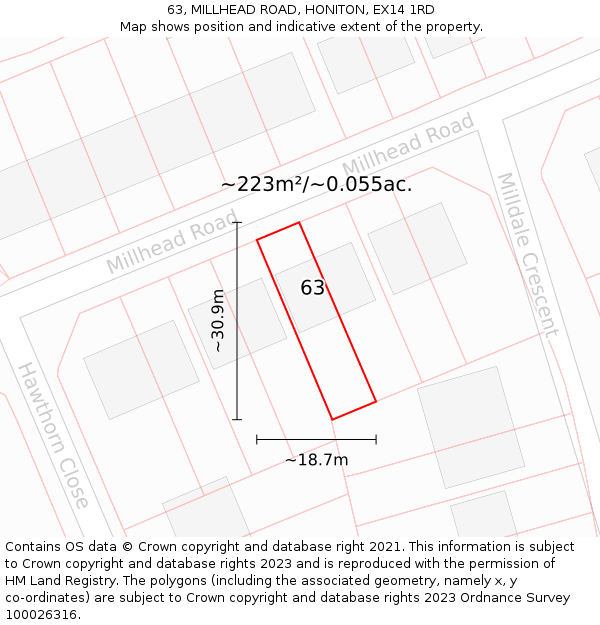 63, MILLHEAD ROAD, HONITON, EX14 1RD: Plot and title map