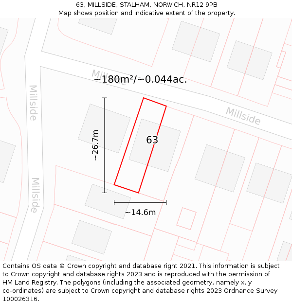 63, MILLSIDE, STALHAM, NORWICH, NR12 9PB: Plot and title map