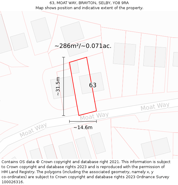 63, MOAT WAY, BRAYTON, SELBY, YO8 9RA: Plot and title map