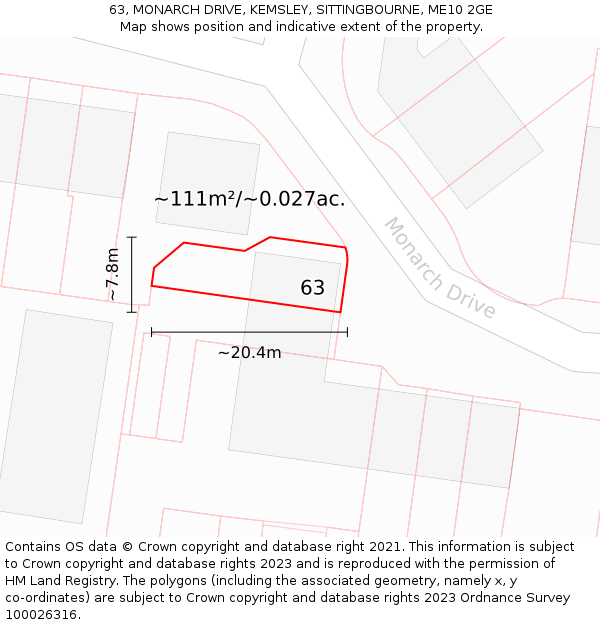 63, MONARCH DRIVE, KEMSLEY, SITTINGBOURNE, ME10 2GE: Plot and title map