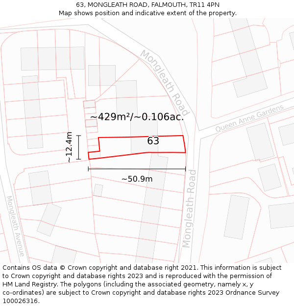 63, MONGLEATH ROAD, FALMOUTH, TR11 4PN: Plot and title map