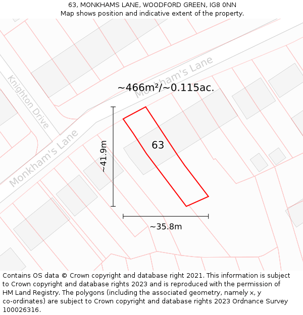 63, MONKHAMS LANE, WOODFORD GREEN, IG8 0NN: Plot and title map
