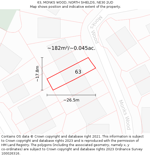 63, MONKS WOOD, NORTH SHIELDS, NE30 2UD: Plot and title map