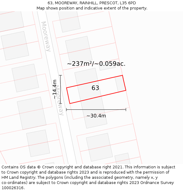 63, MOOREWAY, RAINHILL, PRESCOT, L35 6PD: Plot and title map