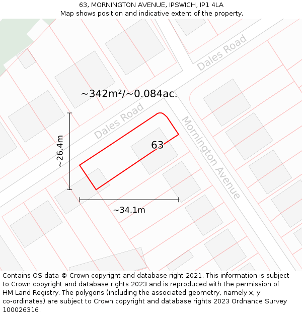63, MORNINGTON AVENUE, IPSWICH, IP1 4LA: Plot and title map