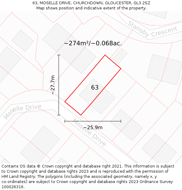 63, MOSELLE DRIVE, CHURCHDOWN, GLOUCESTER, GL3 2SZ: Plot and title map