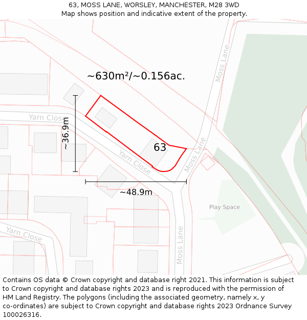 63, MOSS LANE, WORSLEY, MANCHESTER, M28 3WD: Plot and title map