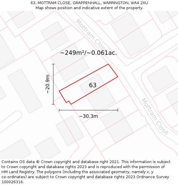 63, MOTTRAM CLOSE, GRAPPENHALL, WARRINGTON, WA4 2XU: Plot and title map