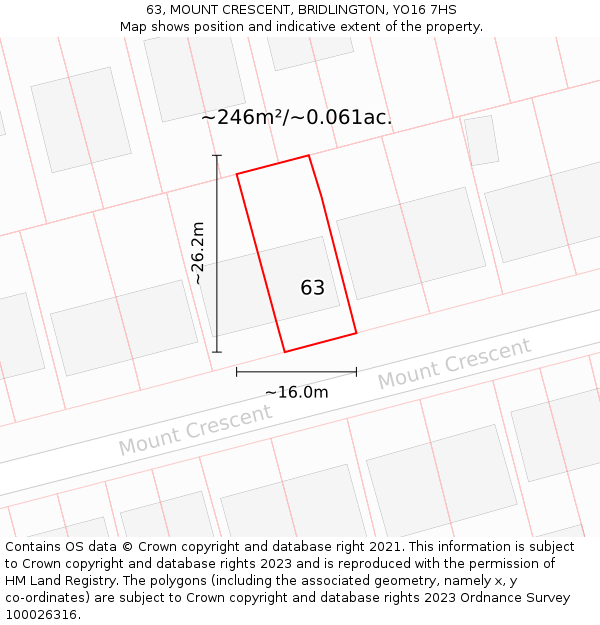 63, MOUNT CRESCENT, BRIDLINGTON, YO16 7HS: Plot and title map