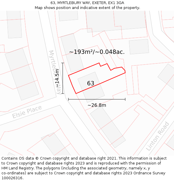 63, MYRTLEBURY WAY, EXETER, EX1 3GA: Plot and title map