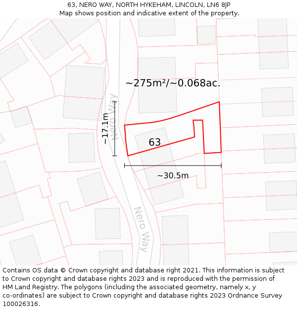63, NERO WAY, NORTH HYKEHAM, LINCOLN, LN6 8JP: Plot and title map