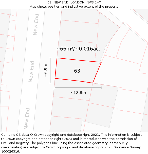 63, NEW END, LONDON, NW3 1HY: Plot and title map