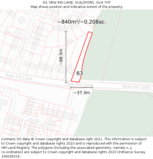 63, NEW INN LANE, GUILDFORD, GU4 7HT: Plot and title map