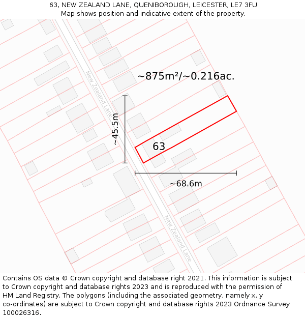 63, NEW ZEALAND LANE, QUENIBOROUGH, LEICESTER, LE7 3FU: Plot and title map