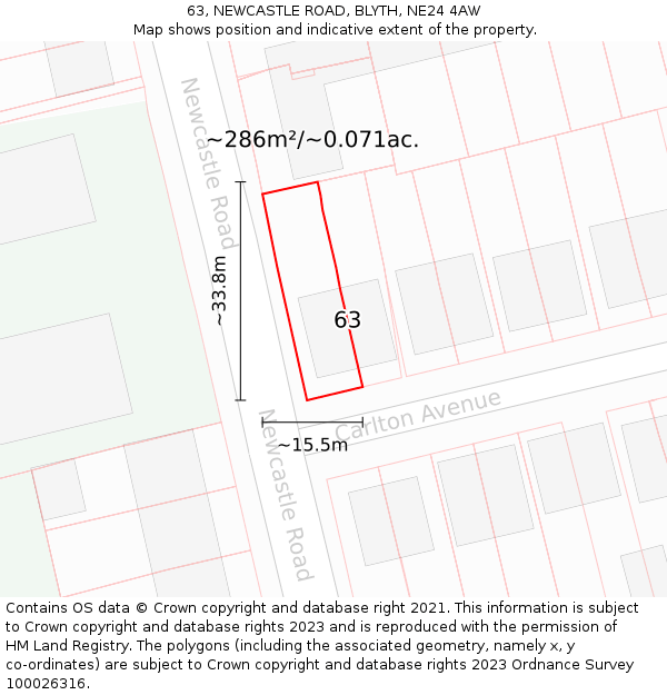 63, NEWCASTLE ROAD, BLYTH, NE24 4AW: Plot and title map