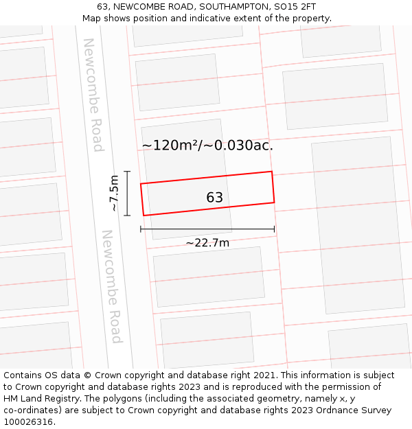 63, NEWCOMBE ROAD, SOUTHAMPTON, SO15 2FT: Plot and title map