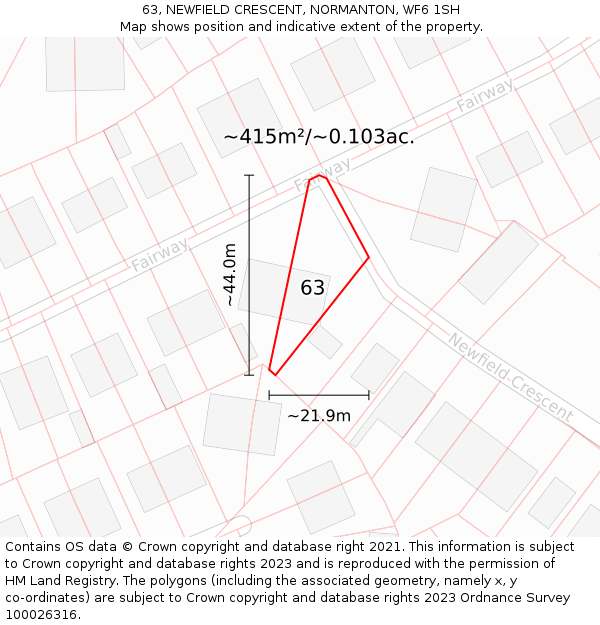 63, NEWFIELD CRESCENT, NORMANTON, WF6 1SH: Plot and title map