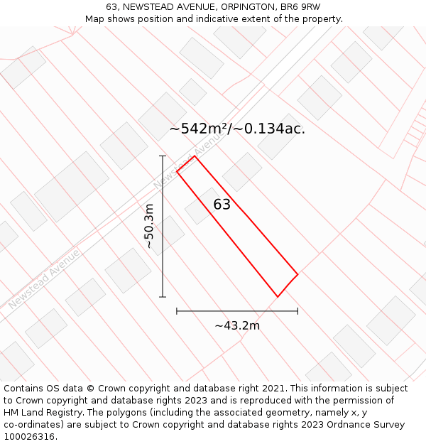 63, NEWSTEAD AVENUE, ORPINGTON, BR6 9RW: Plot and title map