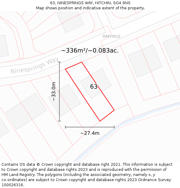 63, NINESPRINGS WAY, HITCHIN, SG4 9NS: Plot and title map