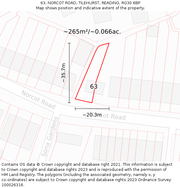 63, NORCOT ROAD, TILEHURST, READING, RG30 6BP: Plot and title map