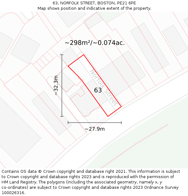 63, NORFOLK STREET, BOSTON, PE21 6PE: Plot and title map