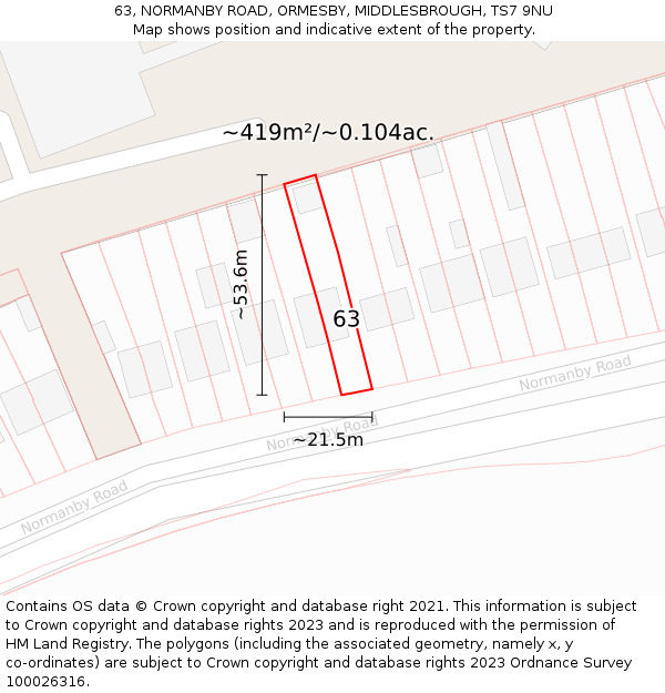 63, NORMANBY ROAD, ORMESBY, MIDDLESBROUGH, TS7 9NU: Plot and title map