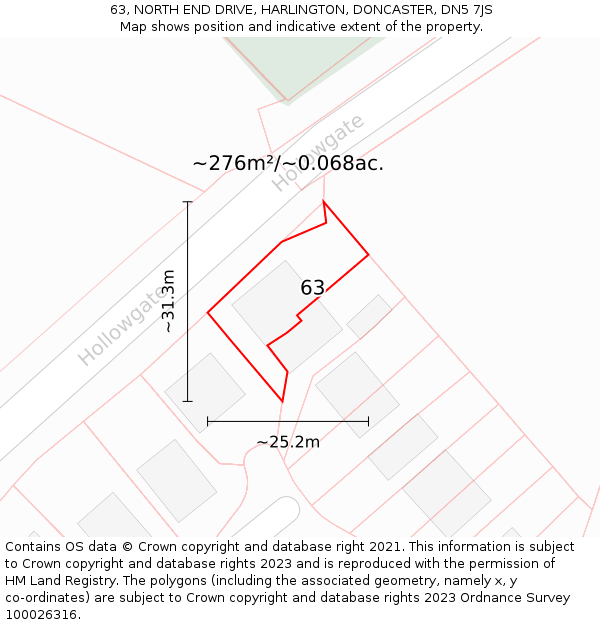 63, NORTH END DRIVE, HARLINGTON, DONCASTER, DN5 7JS: Plot and title map