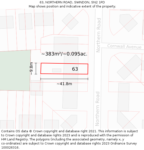 63, NORTHERN ROAD, SWINDON, SN2 1PD: Plot and title map