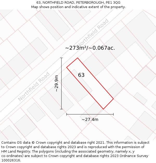 63, NORTHFIELD ROAD, PETERBOROUGH, PE1 3QG: Plot and title map