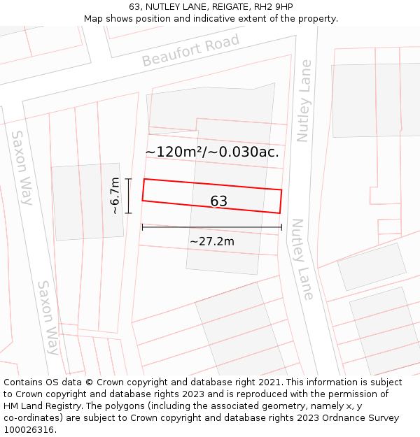 63, NUTLEY LANE, REIGATE, RH2 9HP: Plot and title map