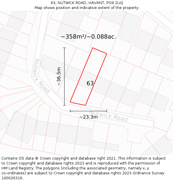 63, NUTWICK ROAD, HAVANT, PO9 2UQ: Plot and title map