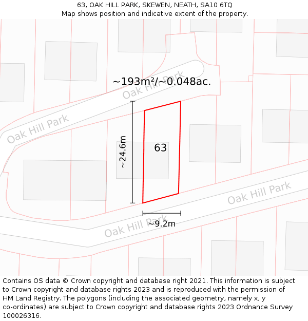 63, OAK HILL PARK, SKEWEN, NEATH, SA10 6TQ: Plot and title map