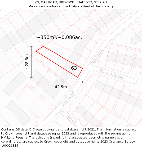 63, OAK ROAD, BREWOOD, STAFFORD, ST19 9HJ: Plot and title map