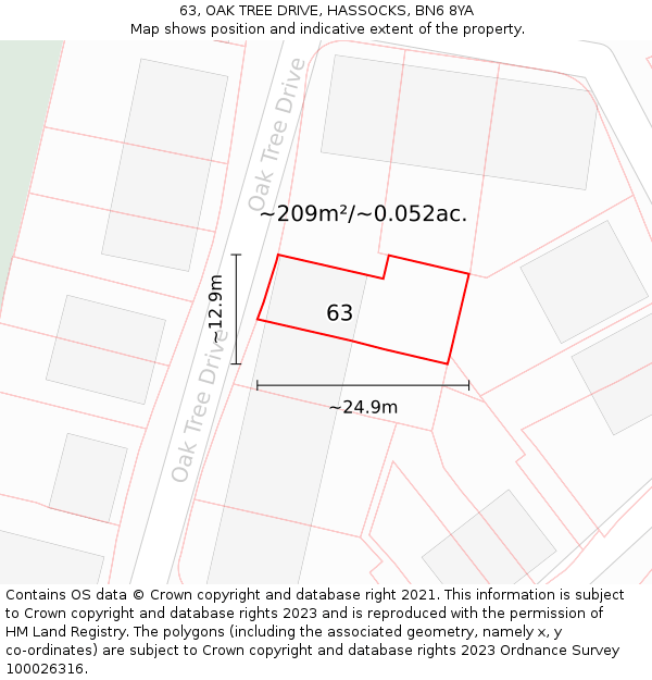 63, OAK TREE DRIVE, HASSOCKS, BN6 8YA: Plot and title map