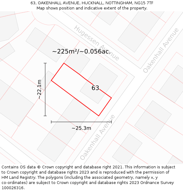 63, OAKENHALL AVENUE, HUCKNALL, NOTTINGHAM, NG15 7TF: Plot and title map