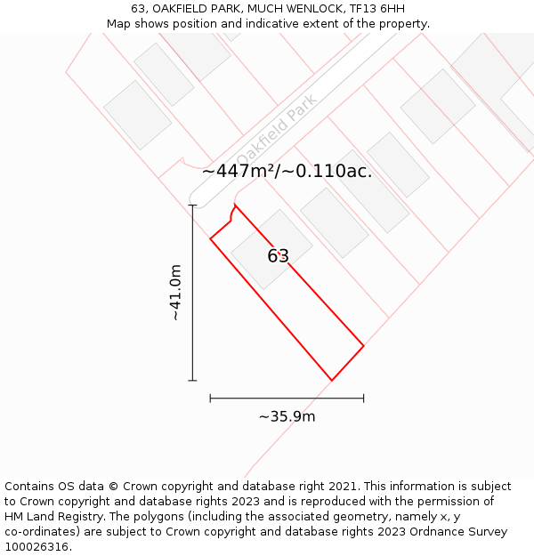 63, OAKFIELD PARK, MUCH WENLOCK, TF13 6HH: Plot and title map