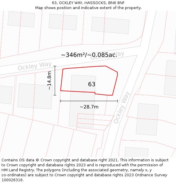 63, OCKLEY WAY, HASSOCKS, BN6 8NF: Plot and title map