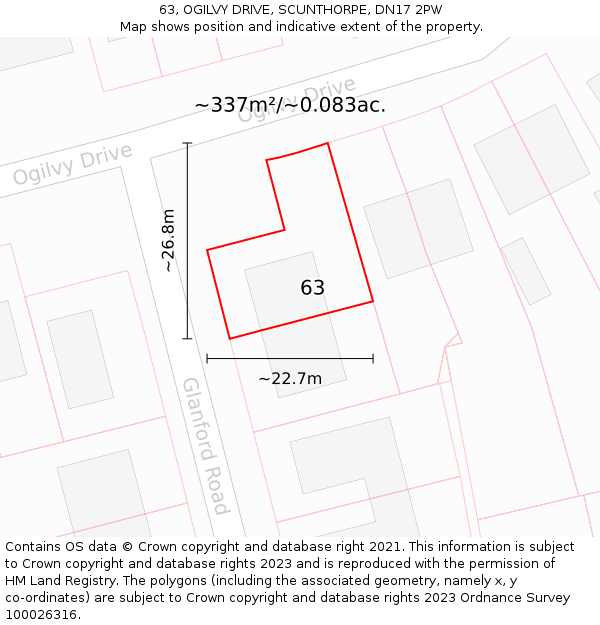 63, OGILVY DRIVE, SCUNTHORPE, DN17 2PW: Plot and title map