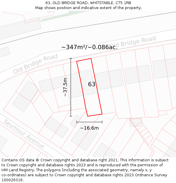 63, OLD BRIDGE ROAD, WHITSTABLE, CT5 1RB: Plot and title map