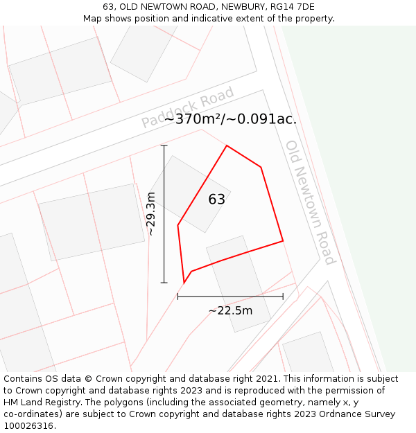 63, OLD NEWTOWN ROAD, NEWBURY, RG14 7DE: Plot and title map
