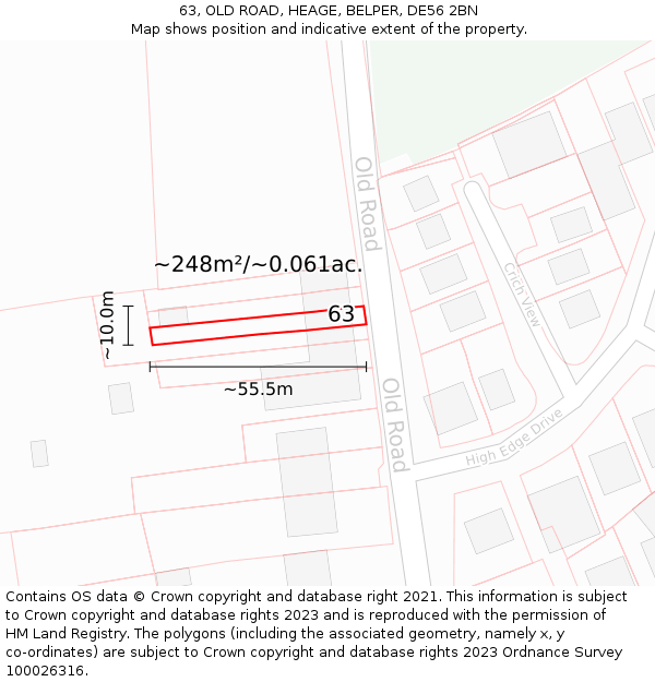 63, OLD ROAD, HEAGE, BELPER, DE56 2BN: Plot and title map