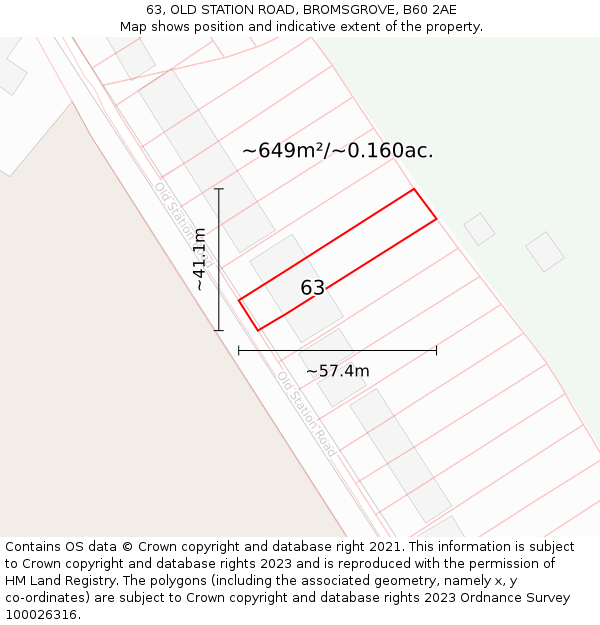63, OLD STATION ROAD, BROMSGROVE, B60 2AE: Plot and title map