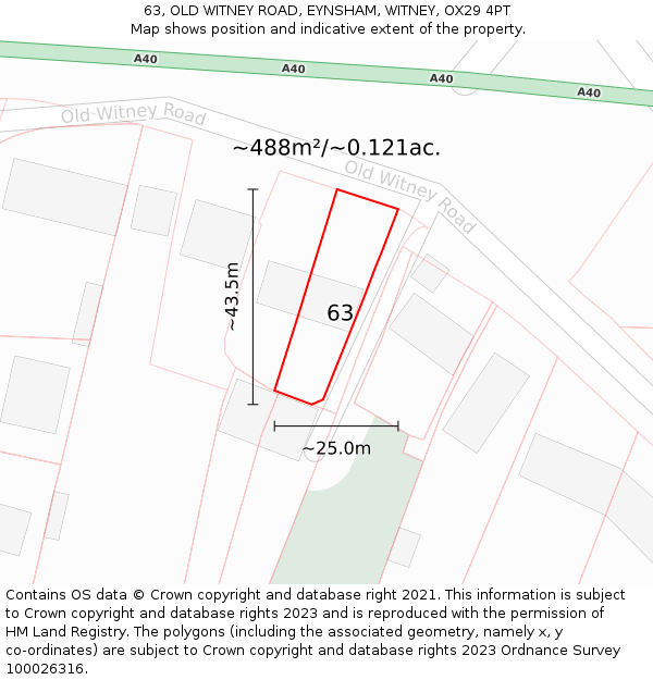63, OLD WITNEY ROAD, EYNSHAM, WITNEY, OX29 4PT: Plot and title map