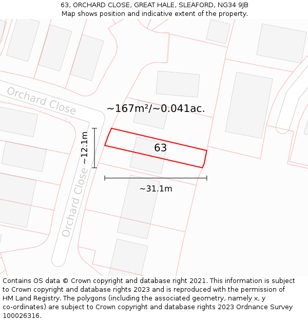 63, ORCHARD CLOSE, GREAT HALE, SLEAFORD, NG34 9JB: Plot and title map