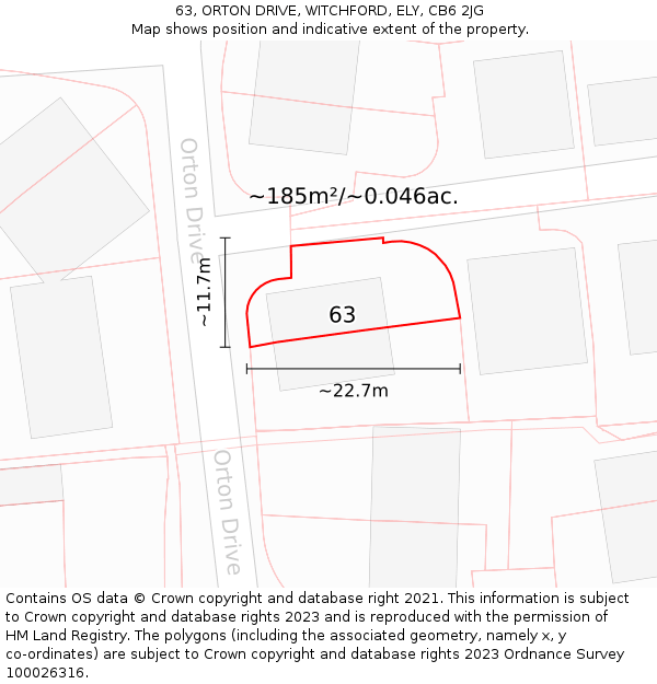 63, ORTON DRIVE, WITCHFORD, ELY, CB6 2JG: Plot and title map