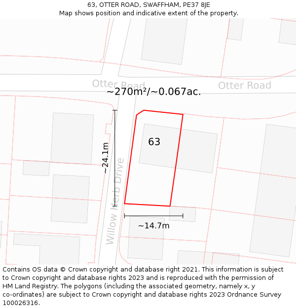 63, OTTER ROAD, SWAFFHAM, PE37 8JE: Plot and title map
