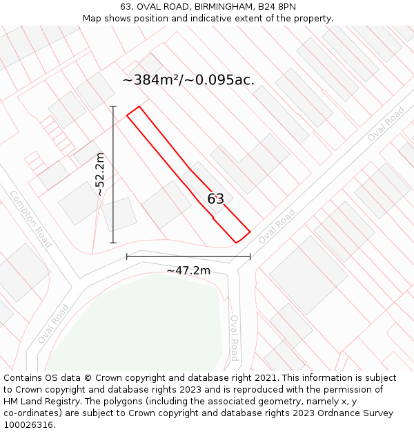 63, OVAL ROAD, BIRMINGHAM, B24 8PN: Plot and title map